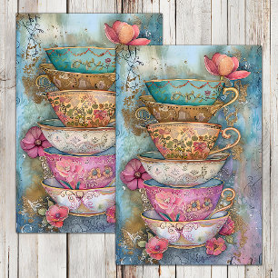STACKED TEA CUPS DECOUPAGE TISSUE PAPER