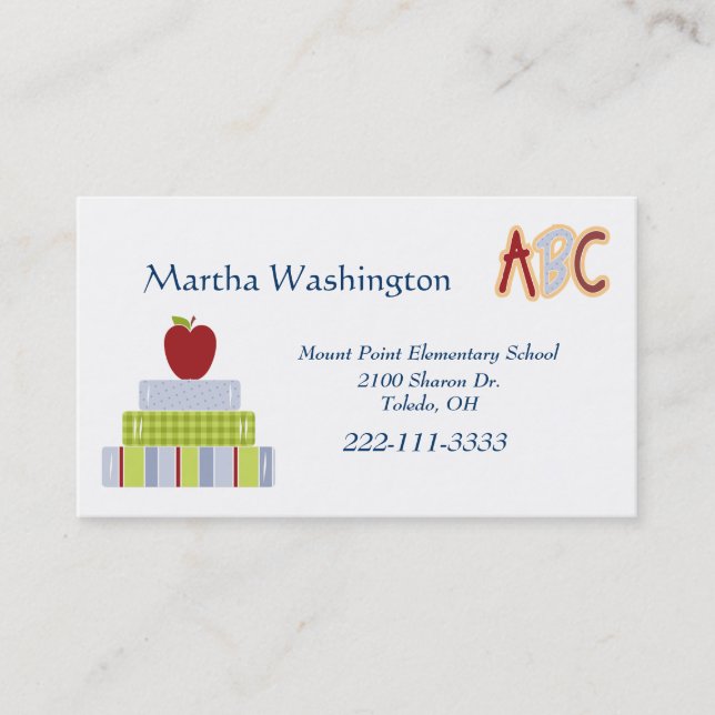 Stacked Text Books Teachers Business Card (Front)