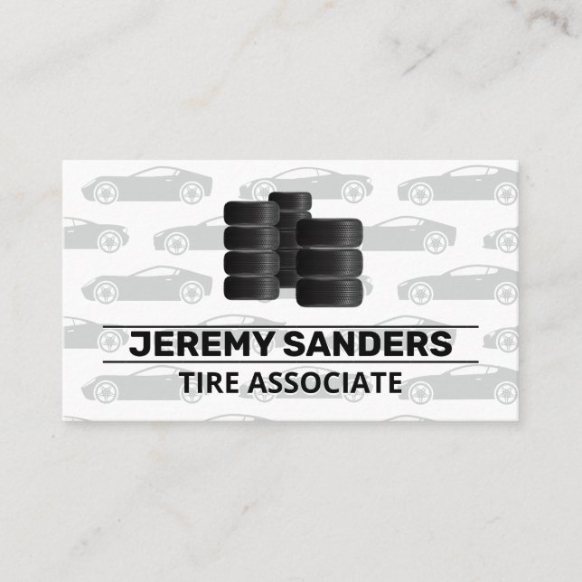 Stacked Tires Logo | Sports Car Pattern Business Card (Front)
