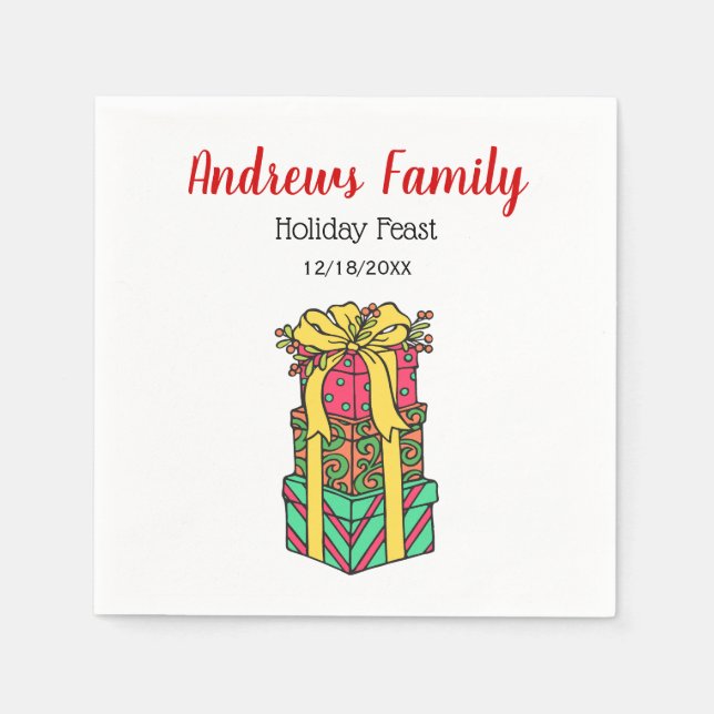 Stacked Wrapped Christmas Presents Xmas Napkin (Front)
