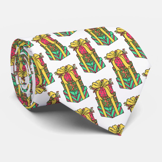 Stacked Wrapped Christmas Presents Xmas Tie (Rolled)