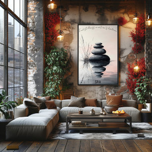 Stacked Zen Stones and Gentle Stream Art Poster