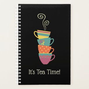 Stacket hot cups of tea or coffee, winter time planner
