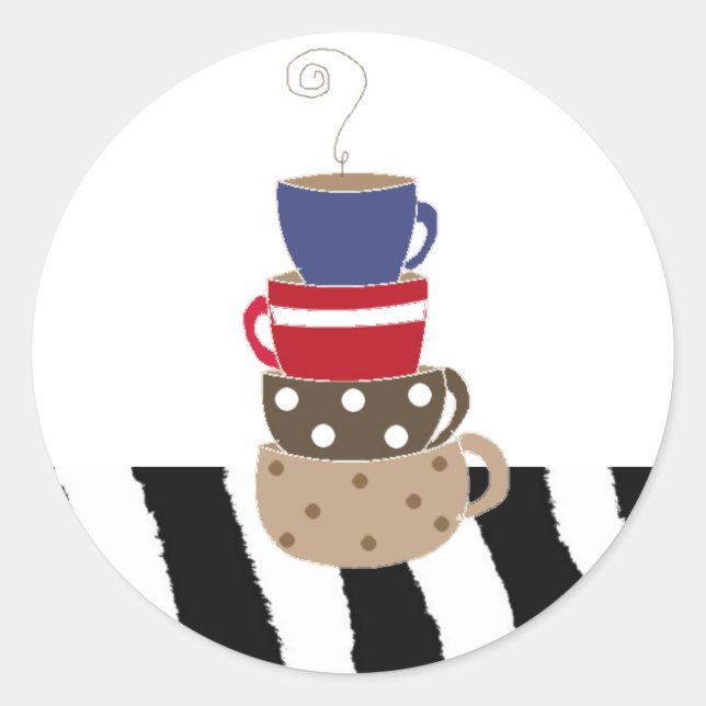 Stacking Coffee Cups Classic Round Sticker (Front)