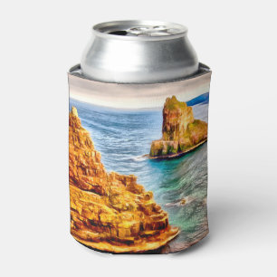 Stacks of duncansby Scotland painting Can Cooler