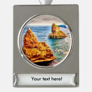 Stacks of duncansby Scotland painting Silver Plated Banner Ornament