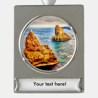 Stacks of duncansby Scotland painting Silver Plated Banner Ornament