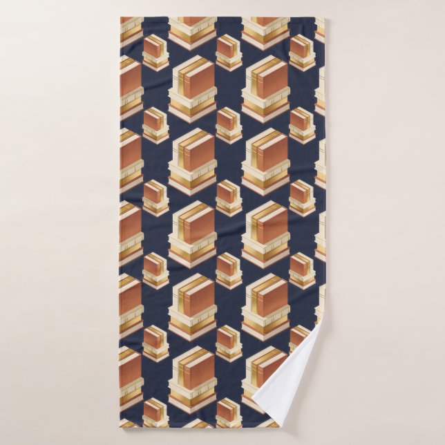 stacks of hardcover books on a blue background bath towel (Bath Towel)