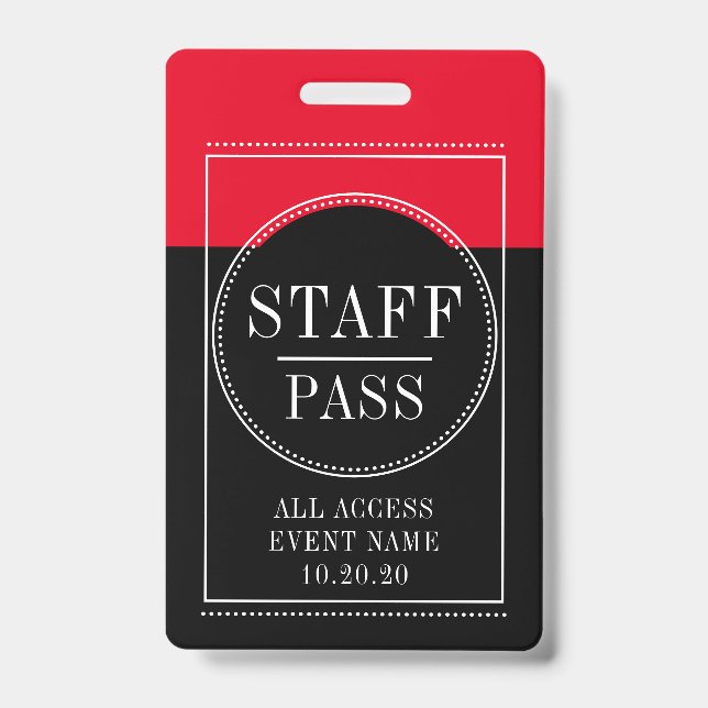 Staff All Access Event Red Black Badge ID Badge (Front)