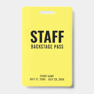 Staff Backstage Pass Yellow ID Badge