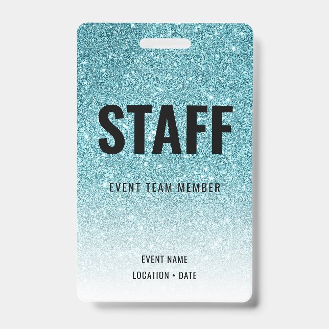 Staff Custom Event or Concert Blue Glitter ID Badge (Front)
