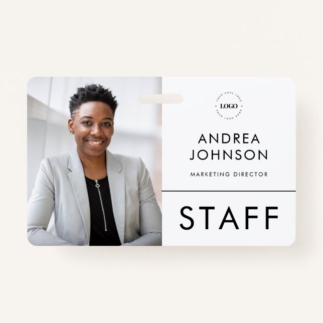 Staff Employee Photo ID Card with Custom Logo Text ID Badge (Front)