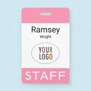Staff Employee Pink Name Badge Clip Reel Lanyard ID Badge