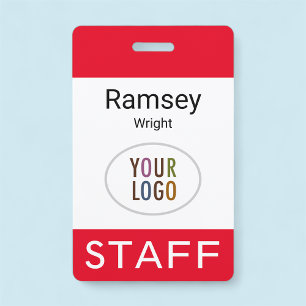 Staff Employee Red ID Name Badge Lanyard Clip Reel ID Badge