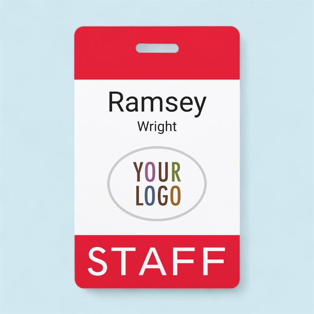 Staff Employee Red ID Name Badge Lanyard Clip Reel ID Badge (MISOOK Red Badge with Logo)
