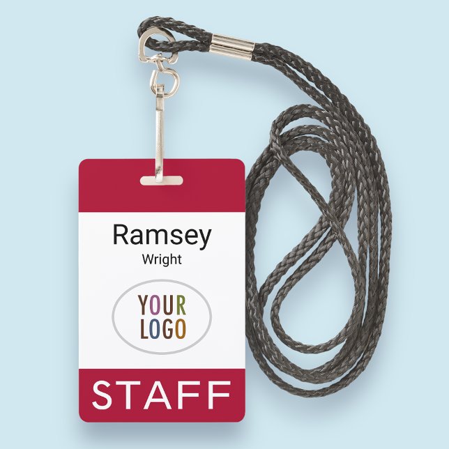 Staff Name Badge with Lanyard Custom Logo Red ID Badge (MISOOK Red Vertical PVC Lanyard Name Badge)