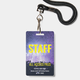 Staff Pass Access Music Festival Concert Yellow ID Badge