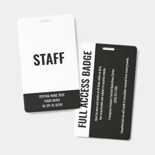 STAFF Pass Full Access Music Festival White ID Badge