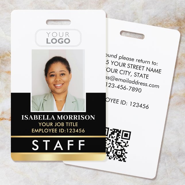 Staff Photo ID Badge Logo Elegant Black Gold (Creator Uploaded)