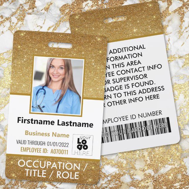 Staff Photo ID Barcode Logo 14K Gold Glitter ID Badge (Creator Uploaded)