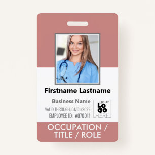 Staff Photo ID Barcode Logo Dusty Rose Pink Name ID Badge