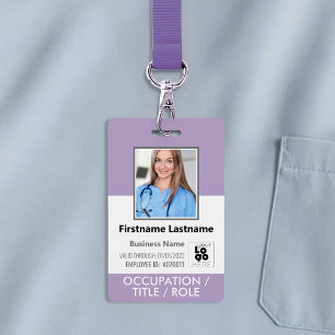 Staff Photo ID Card Barcode Logo Lilac Purple Name ID Badge