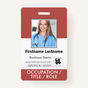 Staff Photo ID Card Barcode Logo Rectory Red Name ID Badge