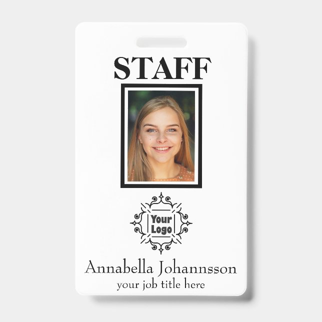 Staff Photo ID with Custom Logo and Employee Name  Badge (Front)