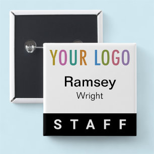 Staff Pin Back Name Badge with Logo Black Button