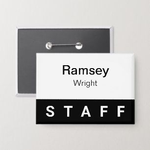 Staff Pinback Badge Button 3.5 inch Name Tag Black