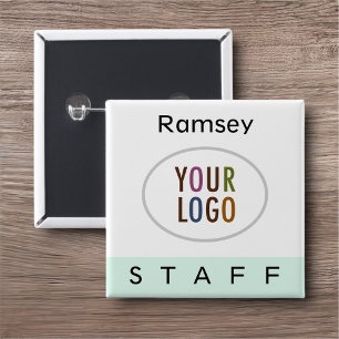 Staff Square Button Name Tag with Business Logo