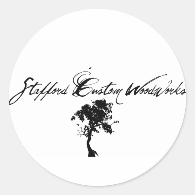Stafford Custom Woodworks Logo Black & White Classic Round Sticker (Front)