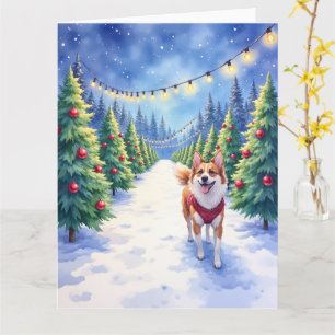Staffordshire Bull Terrier at Christmas Tree Farm  Card