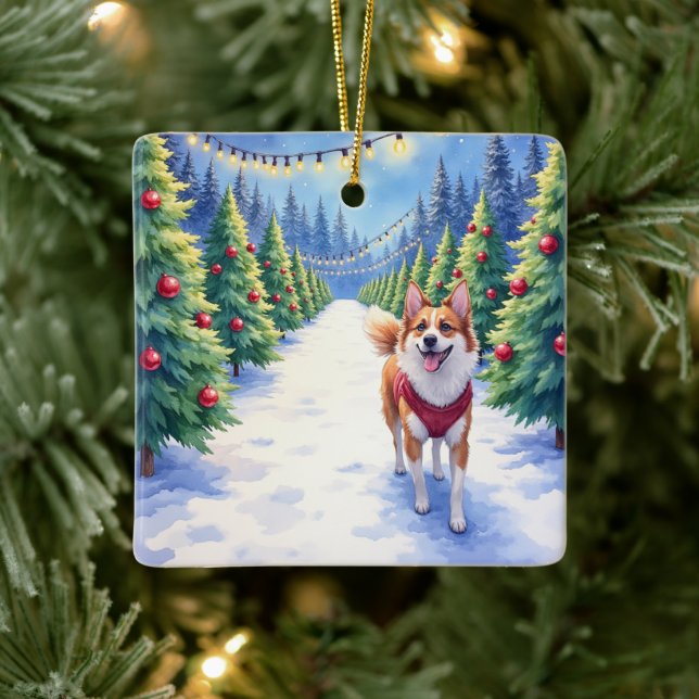 Staffordshire Bull Terrier at Christmas Tree Farm  Ceramic Ornament (Tree)