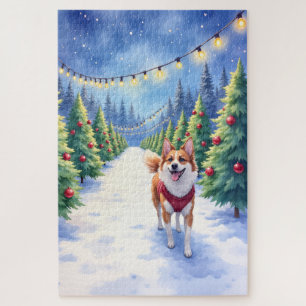 Staffordshire Bull Terrier at Christmas Tree Farm  Jigsaw Puzzle