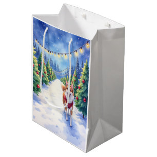 Staffordshire Bull Terrier at Christmas Tree Farm  Medium Gift Bag