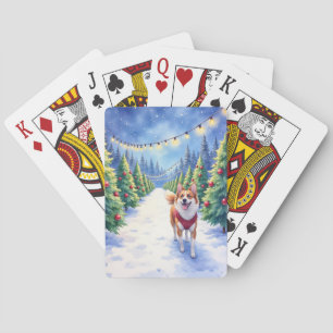 Staffordshire Bull Terrier at Christmas Tree Farm Playing Cards