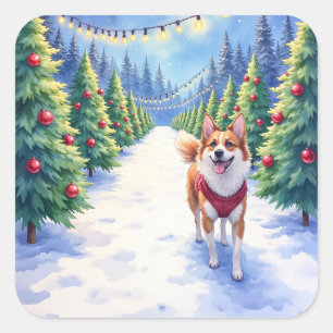 Staffordshire Bull Terrier at Christmas Tree Farm  Square Sticker