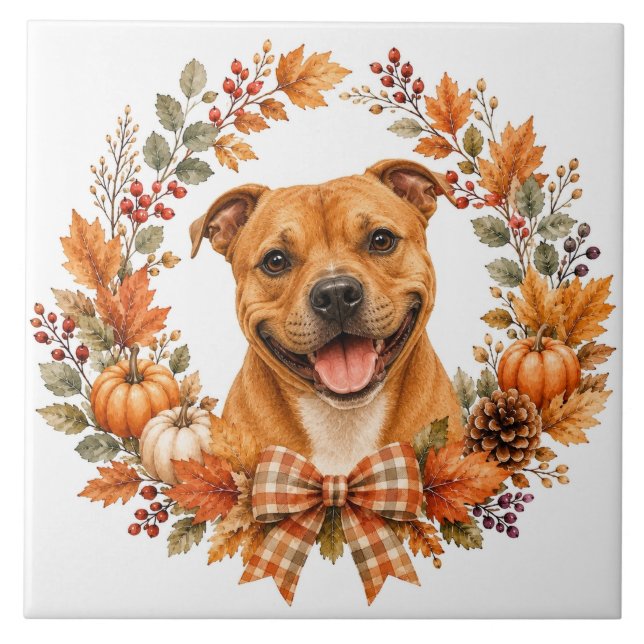 Staffordshire Bull Terrier Autumn Tile (Front)