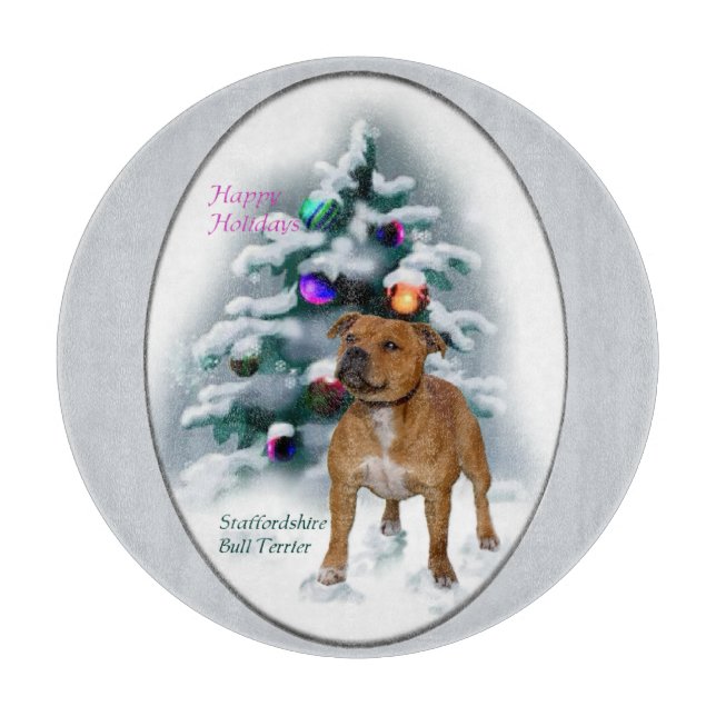 Staffordshire Bull Terrier Christmas Cutting Board (Front)