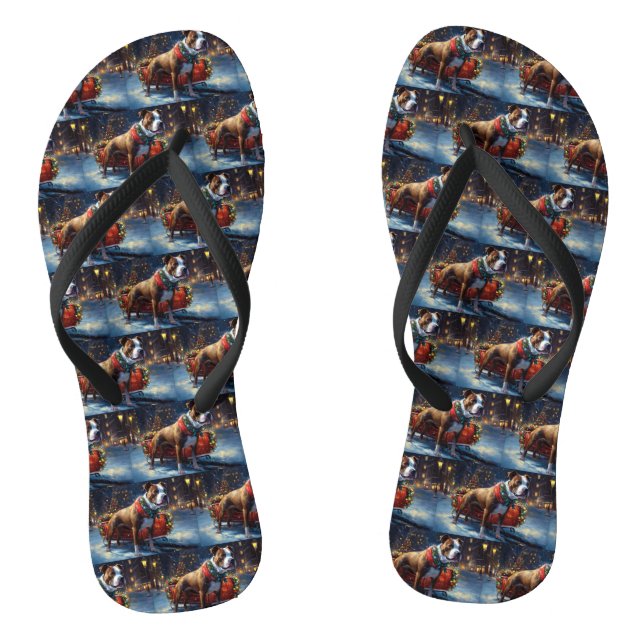 Staffordshire Bull Terrier Christmas Festive Jandals (Footbed)