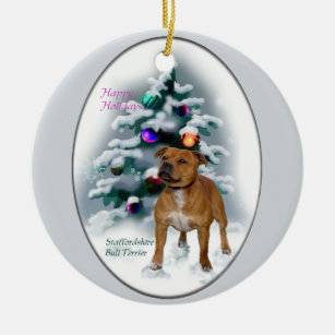 Staffordshire Bull Terrier Christmas Gifts Ceramic Tree Decoration