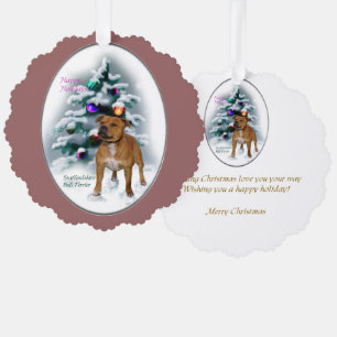 Staffordshire Bull Terrier Christmas Gifts Tree Decoration Card