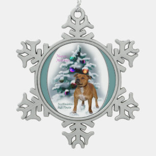 Staffordshire Bull Terrier Christmas Snowflake Pewter Christmas Ornament