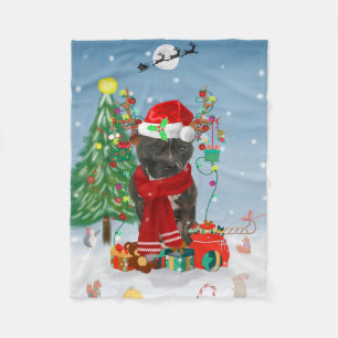 Staffordshire Bull Terrier Dog in Snow Christmas  Fleece Blanket