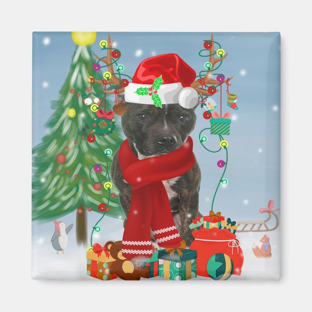 Staffordshire Bull Terrier Dog in Snow Christmas  Magnet (Front)