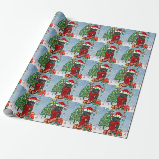Staffordshire Bull Terrier Dog in Snow Christmas  Wrapping Paper (Unrolled)