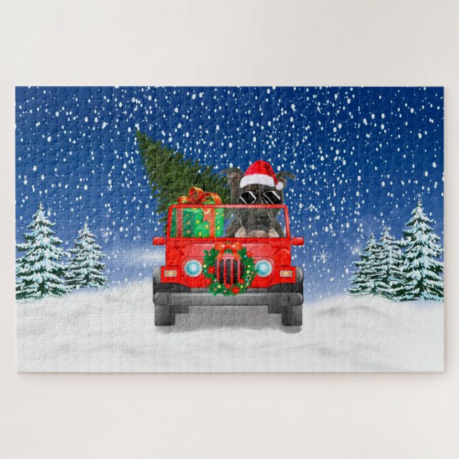 Staffordshire Bull Terrier dog with Christmas gift Jigsaw Puzzle (Horizontal)