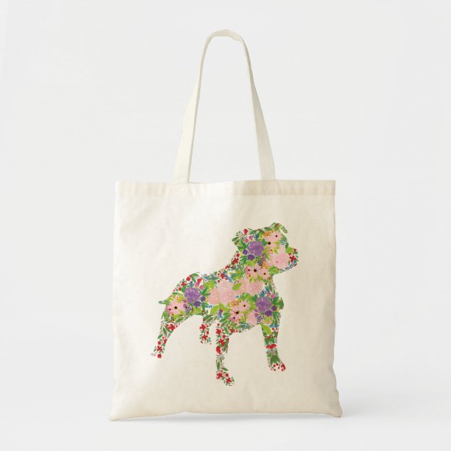 Staffordshire Bull Terrier Floral Tote Bag (Front)