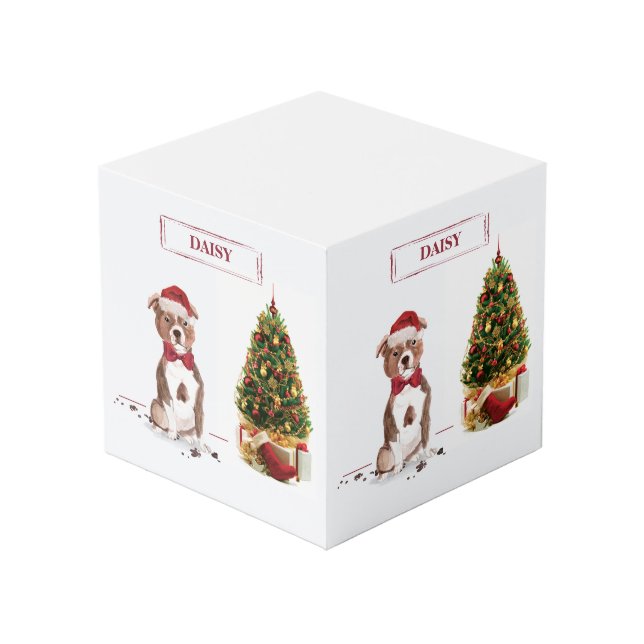 Staffordshire Bull Terrier Funny Christmas Dog Cube (Front Angled)